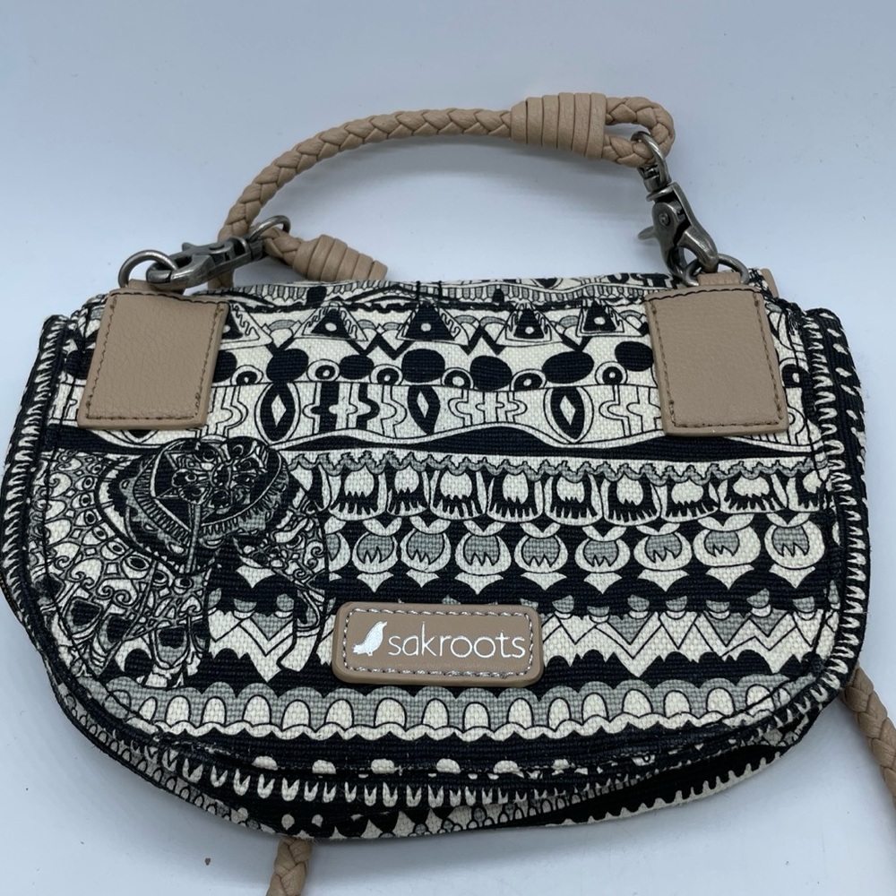 Sakroots Festi Belt Bag Crossbody Bag Black White One World Boho Clutch